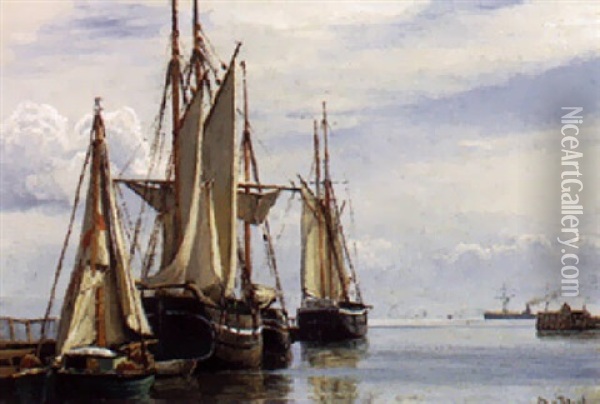 Marine, Skibe Ved En Havn Oil Painting - Christian Blache