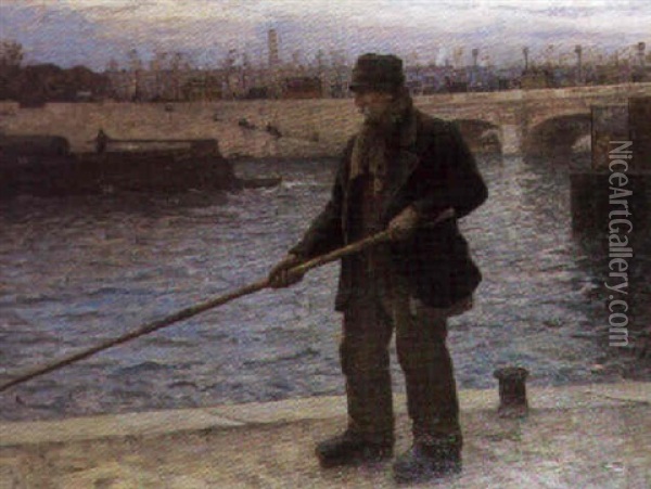 Pecheur Sur Les Bords De Seine Oil Painting - Henri Jules Guinier