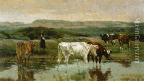 Koeienhoedster Op De Kalmthoutse Heide Oil Painting - Emile Van Damme-Sylva