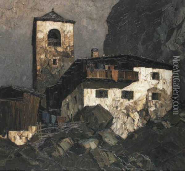 Bergkirche Mit Bauernhof Oil Painting - Oskar Mulley