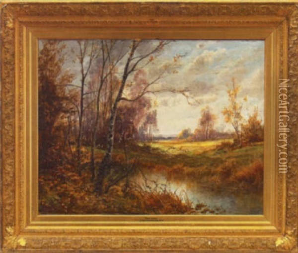 Autumn By The River Oil Painting - John MacWhirter