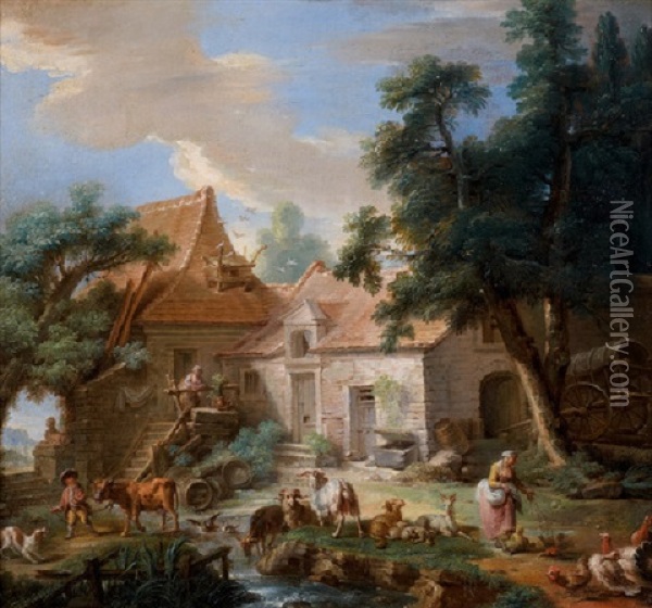 Cour De Ferme Animee Oil Painting - Nicolas-Jacques Juliard