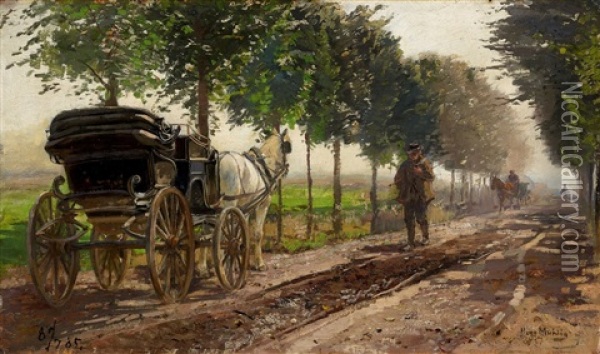 Landscape With Horsecart Oil Painting - Hugo Muehlig