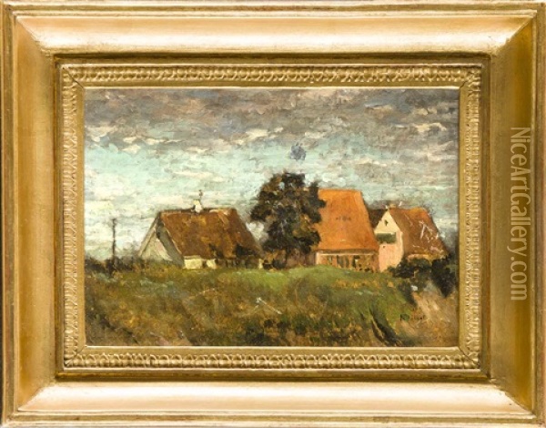 Dachauer Landschaft Mit Bauernhausern Oil Painting - Adolf Hoelzel