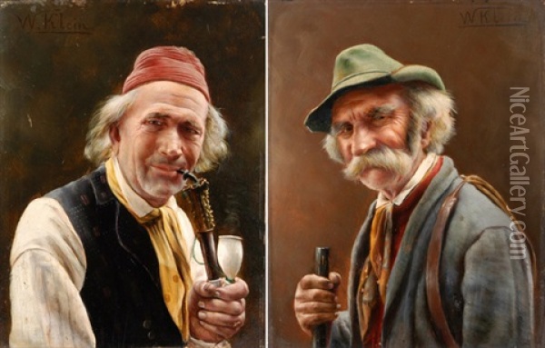 Bauer Mit Tabakspfeife (+ Wildhuter Mit Hut Und Stock; Pair) Oil Painting - Wilhelm Klein