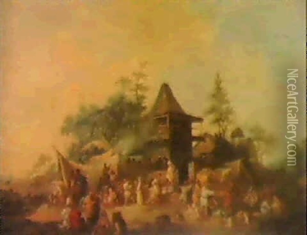 Une Fete Villageoise Oil Painting - Jean-Baptiste Leprince