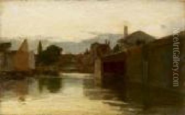 Canale A Venezia Al Tramonto Oil Painting - Pietro Fragiacomo