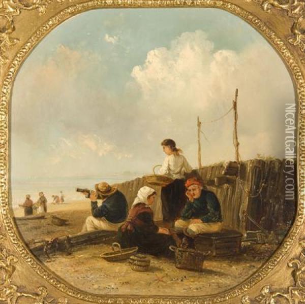 Figures On The Sea Shore Oil Painting - Thomas Smythe