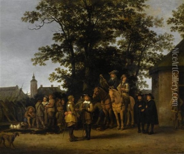 Soldatengefolge Vor Einer Stadt Oil Painting - Abraham Van Calraet