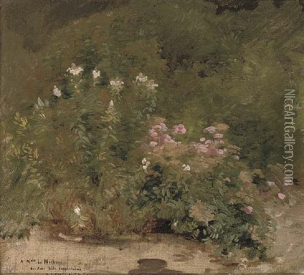 A Corner Of The Garden Oil Painting - Basile Lemeunier