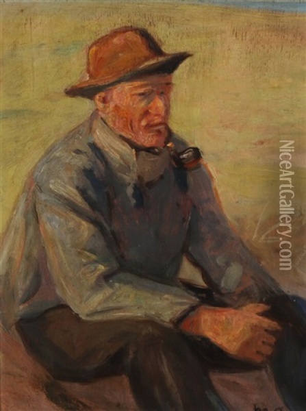 A Fisherman Smoking His Pipe Oil Painting - Michael Peter Ancher