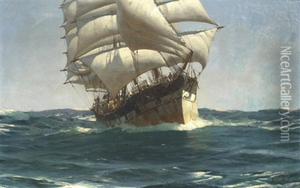 A Clipper Running Before The Wind Oil Painting - Thomas Jacques Somerscales