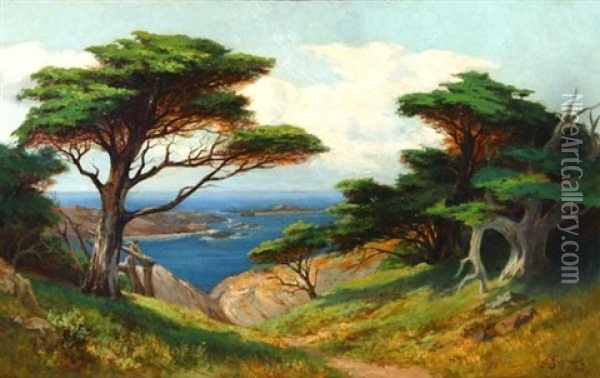 Cypress Near Blue Water, Point Lobos Oil Painting - Christian Jorgensen