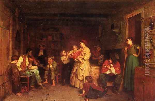 Fiddling His Way Oil Painting - Eastman Johnson