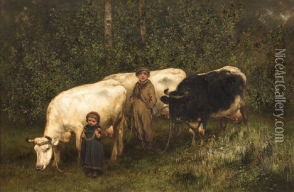 The Young Stockmen (1879) Oil Painting - Xavier De Cock