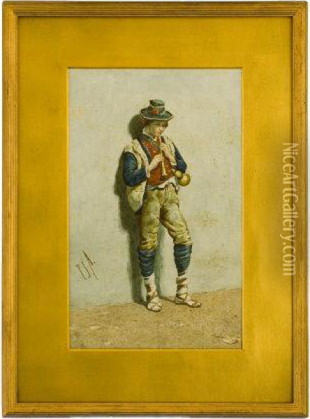 Continental Street Musician Oil Painting - Pierre Joseph Antoine