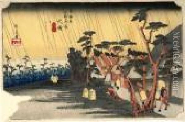 Les 53 Stations Du Tokaido, Oiso, Tora-ga-ame Oil Painting - Utagawa or Ando Hiroshige