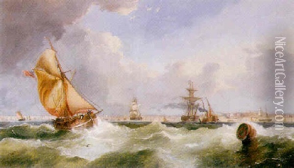 A Breezy Evening On The Mersey Oil Painting - John Callow