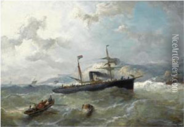 Shipping Off The Coast In Choppy Waters Oil Painting - Nicolaas Riegen