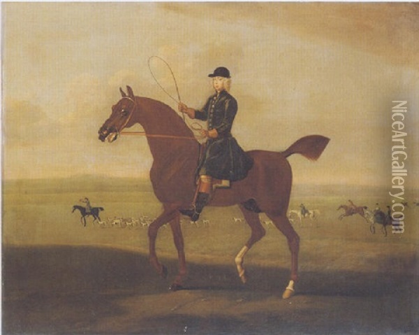 Mr Jolliffe On A Chestnut Hunter With The Hunt Beyond Oil Painting - James Seymour