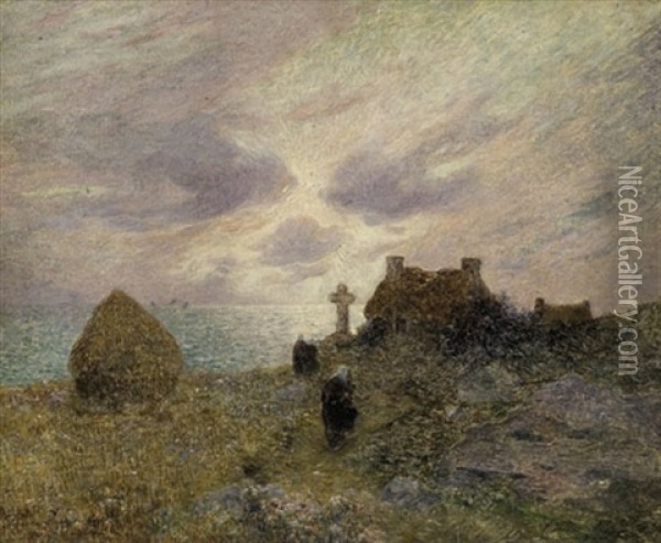 Sunset On The Breton Coast Oil Painting - Ferdinand du Puigaudeau