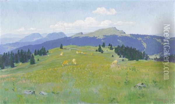 Weidende Kuhe Auf Einer Jurassischen Alp Oil Painting - Francois Louis Jacques