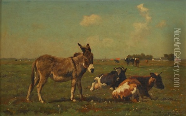 Vaches Et Ane Au Paturage Oil Painting - Emile Van Damme-Sylva