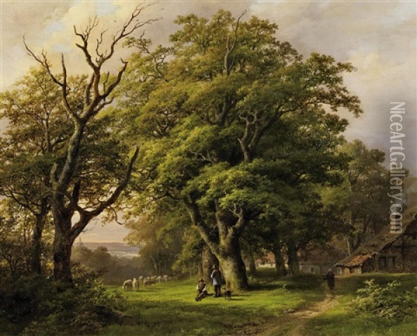 Waldlandschaft Mit Schafer Oil Painting - Johann Bernard Klombeck