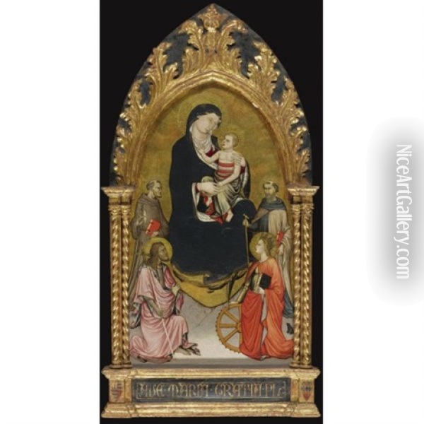 Madonna And Child With Saints John The Baptist, Francis Of Assisi, Anthony Abbot And Catherine Of Alexandria Oil Painting - Mariotto Di Nardo