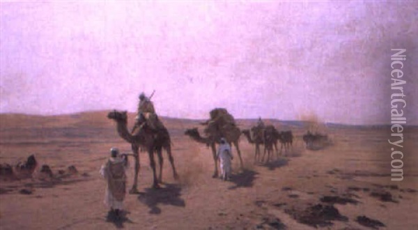 Arab Caravan Oil Painting - Ludwig Hans Fischer