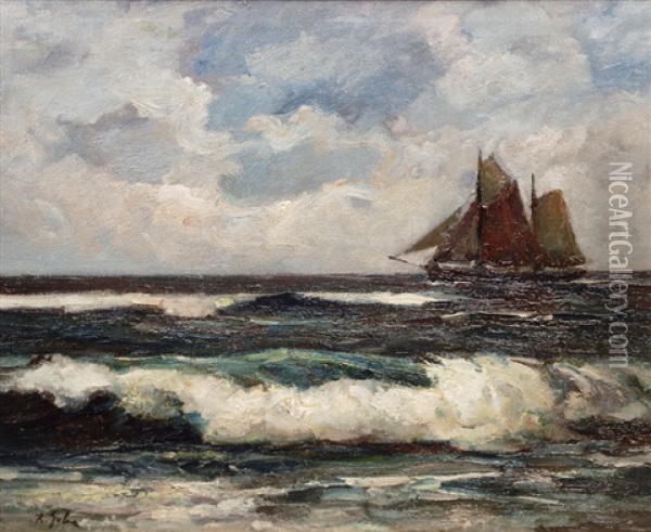 Cutter On The North Sea Oil Painting - Rudolf Anton Guba