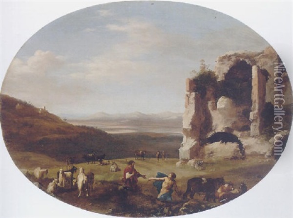 Landscape With Mercury And Battus Oil Painting - Cornelis Van Poelenburgh