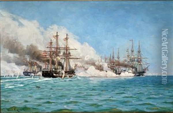 The Battle Of Helgoland In 1964 Oil Painting - Carl Ludvig Thilson Locher