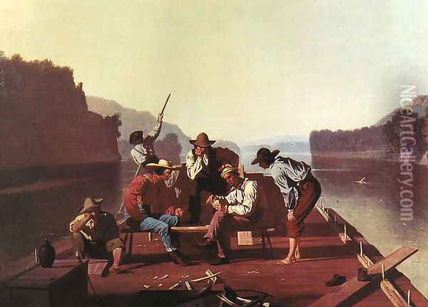 Ferrymen Playing Cards Oil Painting - George Caleb Bingham