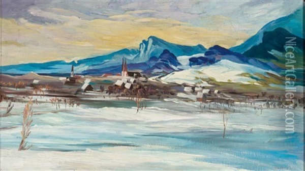 Blick Auf Ein Voralpines Dorf (gotzis?) Zur Winterzeit Oil Painting - Stephanie Hollenstein