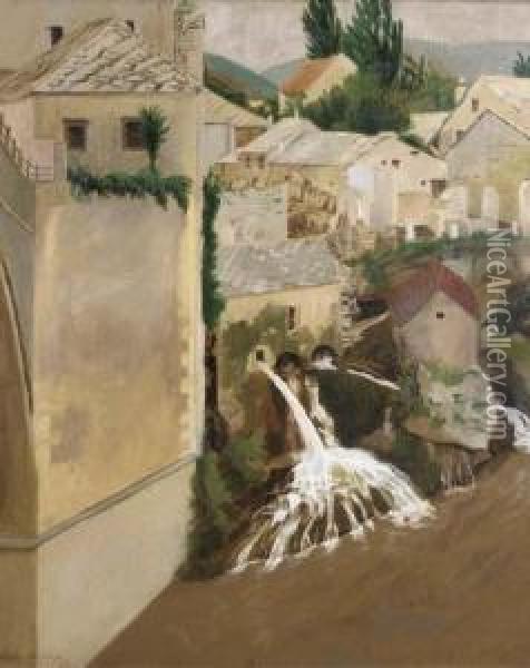 Waterfall, Mostar Oil Painting - Hilda Carline