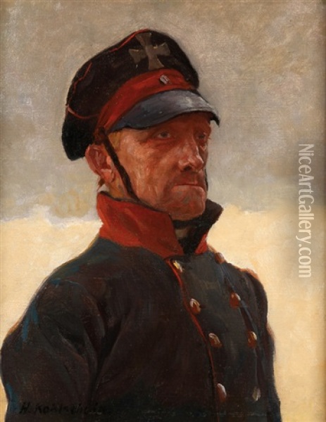 Portrait Of A Soldier Oil Painting - Hans Kohlschein