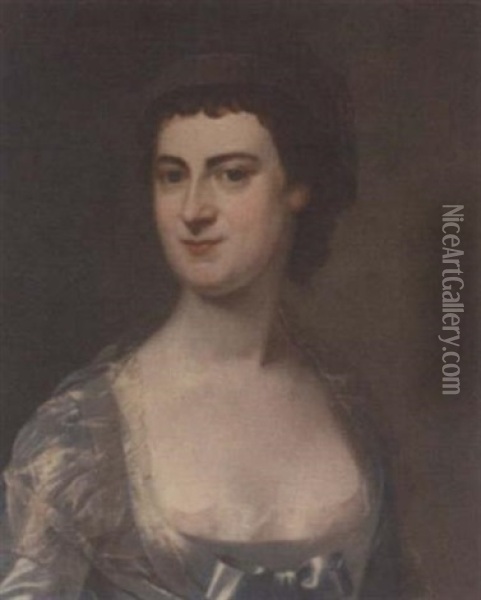 Portrait Of Mrs. Mary Knowles In A Blue Dress Oil Painting - William Hoare