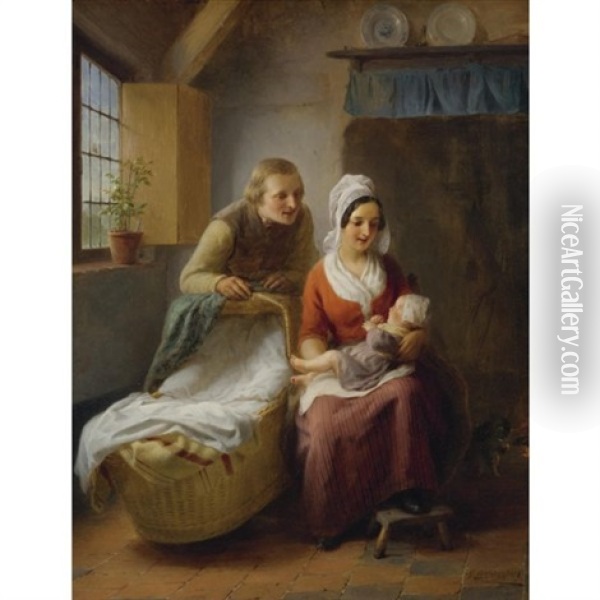 The First Born Oil Painting - Francois Antoine de Bruycker