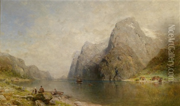 Fjordlandschaft Oil Painting - Julius Karl Rose