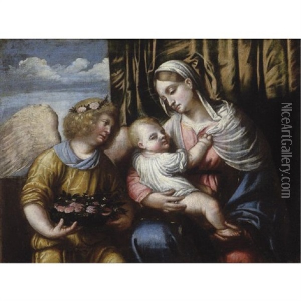 The Madonna And Child With An Angel Oil Painting -  Moretto da Brescia