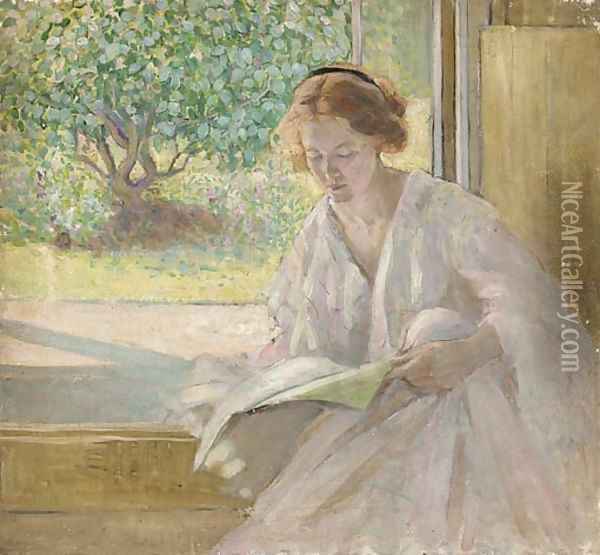 A good read Oil Painting - English School