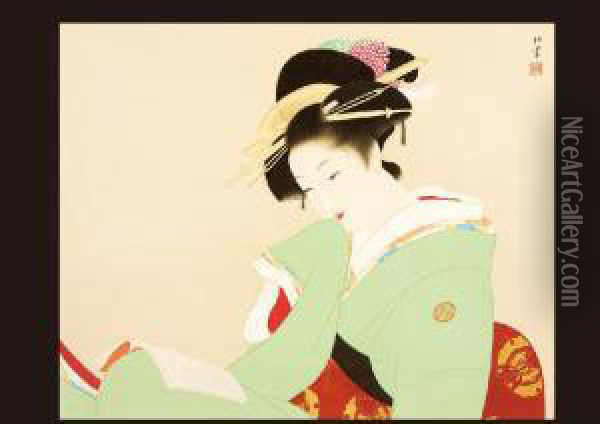 Reading Oil Painting - Uemura Shoen