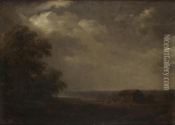 Landskap Med Hus Och Boskap Oil Painting - Carl Johan Fahlcrantz