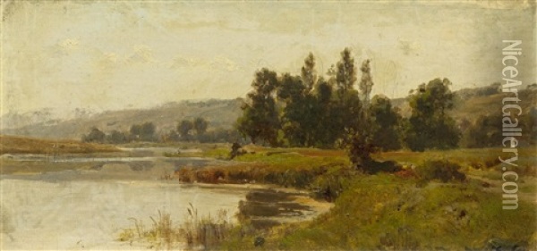 A River Landscape In France Near Crouttes-sur-marne (aisne) Oil Painting - Karl Girardet