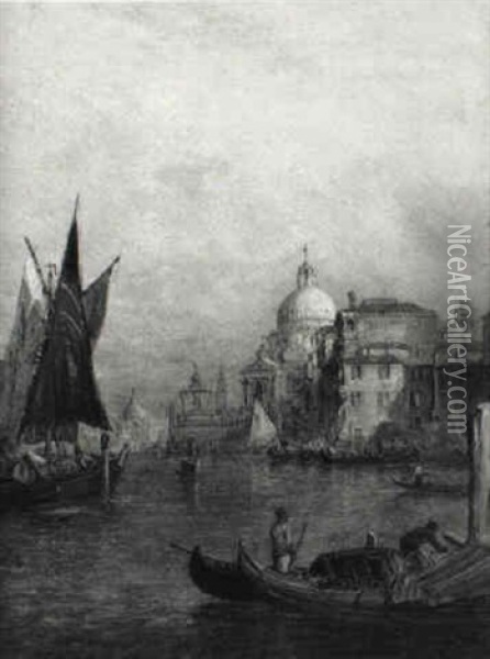 Blick Vom Canale Grande Auf Santa Maria Della Salute Oil Painting - Alfred Pollentine