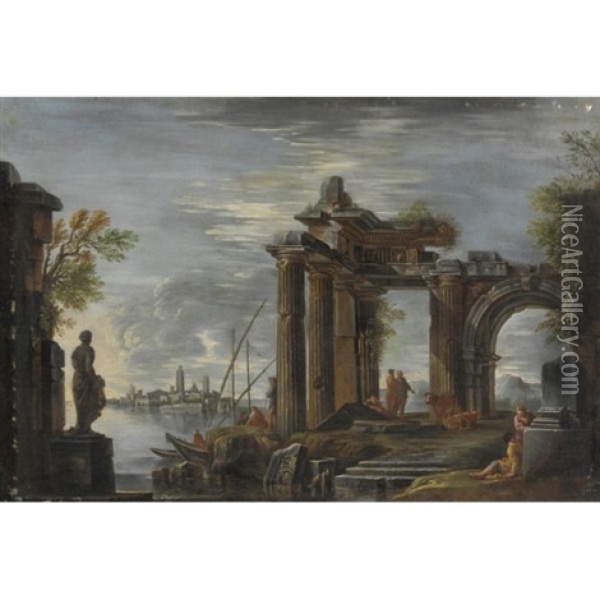 Paesaggio Romano Con Rovine Classiche Oil Painting - Giovanni Ghisolfi