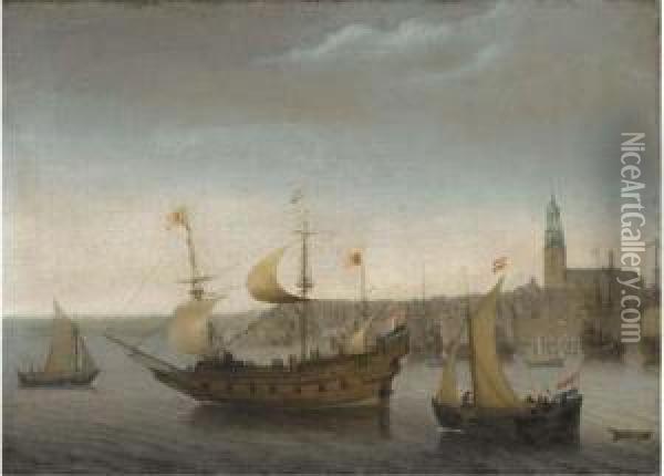 A View Of Vlissingen With Shipping Oil Painting - Abraham de Verwer