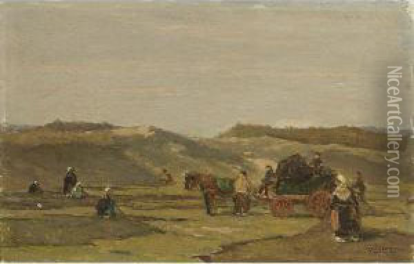 Netmenders In The Dunes Oil Painting - Johannes Evert Akkeringa