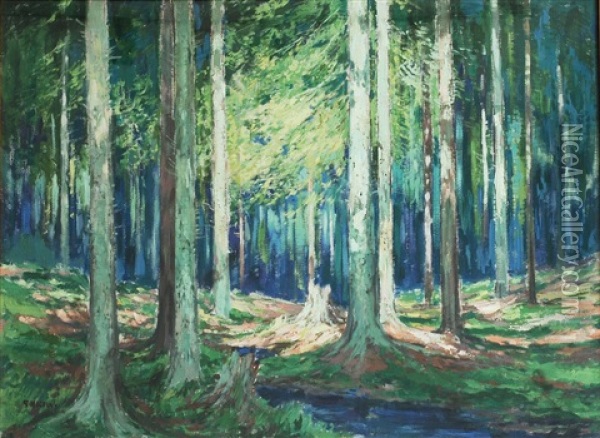 Forrest Oil Painting - Gustav Macoun